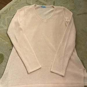 J Mclaughlin Womens Light Pink Sweater Size S Lightweight Open Knit V Neck Sheer